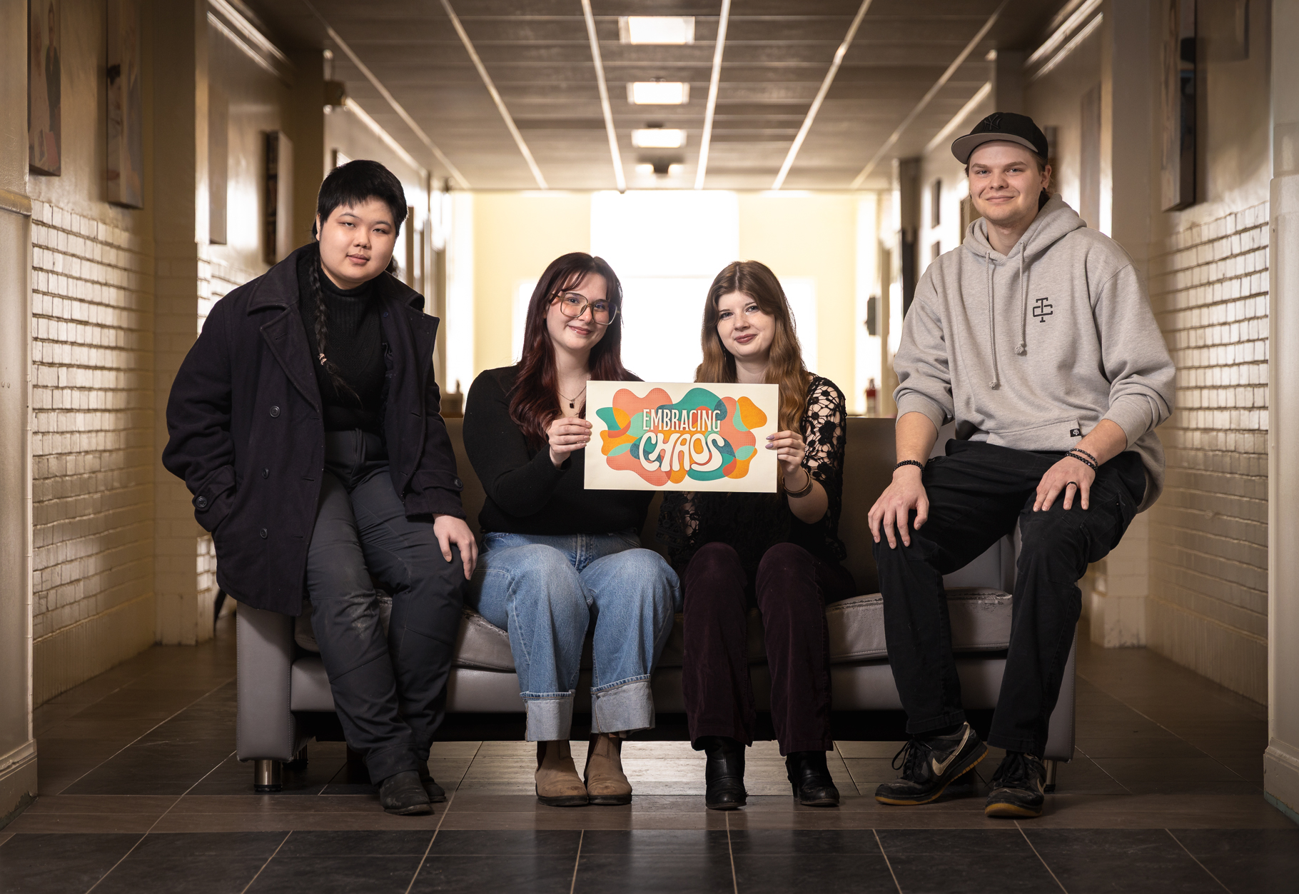Pictured from left to right: Todd Li (Fundamental Arts), Kaitlyn Graham (Graphic Design), Sarah Gignac (Video Game Art & Animation), and Malachi MacMillan (Photography & Videography). 