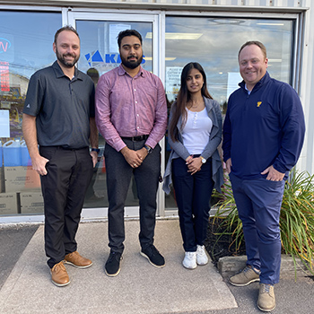 (L-R) Ryan Dugay, General Manager, Kays Wholesale; Junaid Maqsood, Research Associate, Holland College; Nagma Nagma, Research Assistant, Holland College; and Luke Beck, CEO, Kays Wholesale.