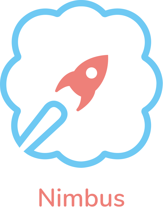 NImbus Logo, a rocketship flying in a cloud