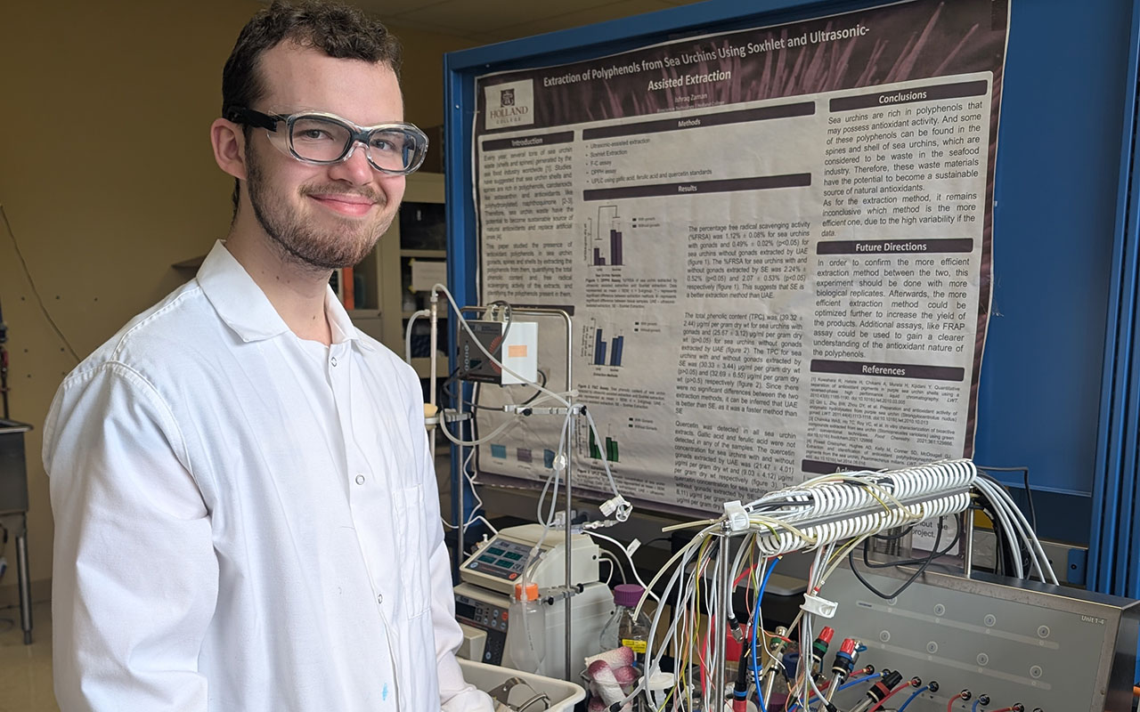 Joshua Gilroy pictured in the Bioscience Lab at the Prince of Wales Campus